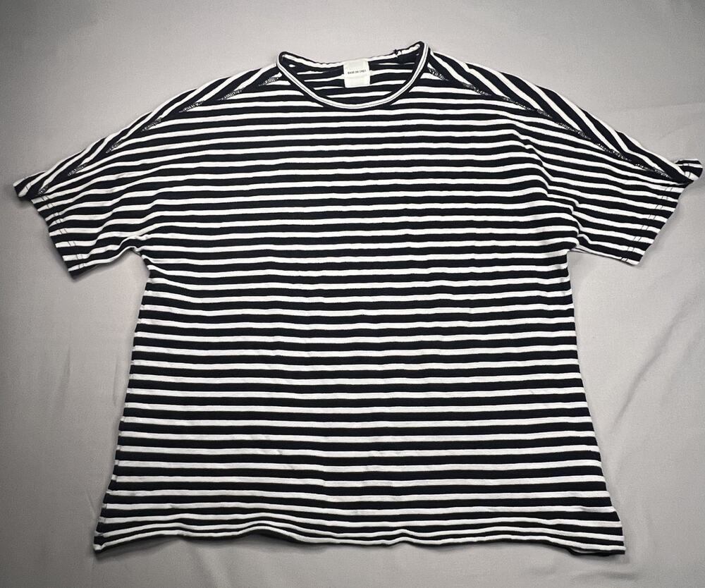 SAGE DE CRET Men's Black & White Striped T-Shirt Size Large 100% Cotton